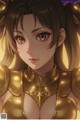 Anime girl in a golden outfit with a crown on her head.